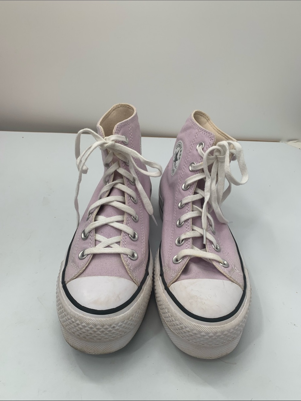 Converse Women’s Lavender High-Top Canvas Sneakers - Lace-Up Platform 7.5